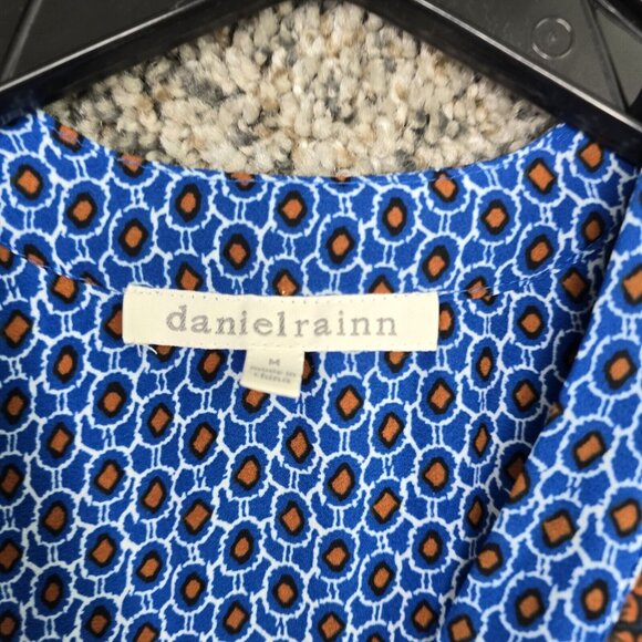 Daniel Rainn Top Womens Medium‎ Blue Brown Surplice Neck Long Sleeve Blouse - Picture 6 of 7